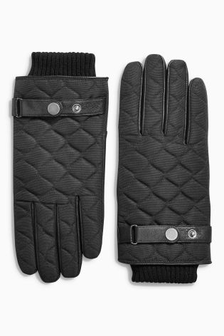 Black Leather Quilted Gloves